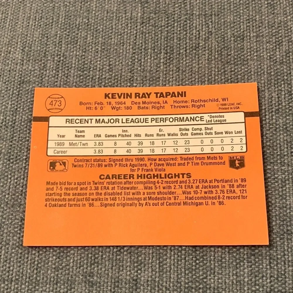 1990 Donruss Minnesota Twins Baseball Card Trading Card